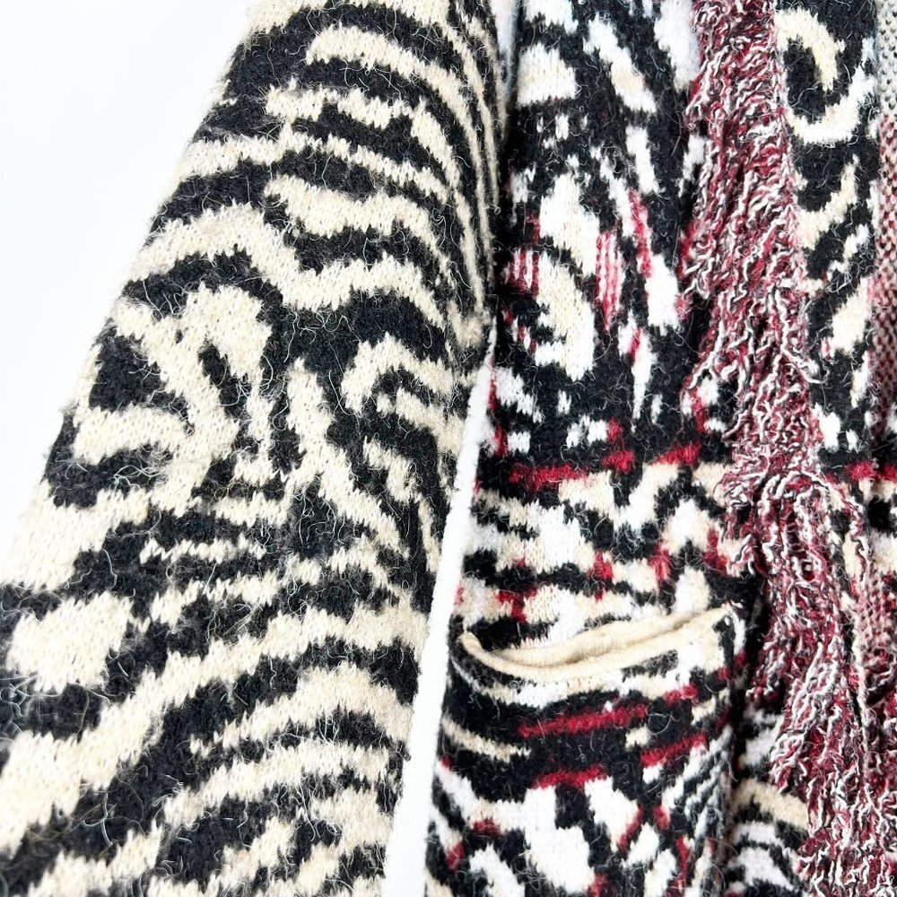Anthropologie Sweater Women's 1X Paloma Fringed Animal Print Belted Cardigan - Picture 6 of 15